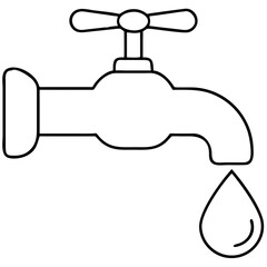 Black silhouette design featuring a water tap with a drop and a leaf emphasizing conservation