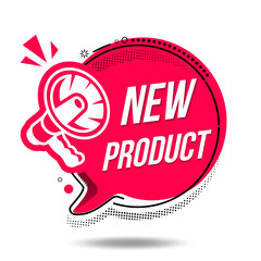 
New Product symbol. Label with megaphone. New product logo vector design. Suitable for business, promotion, technology, and advertising.