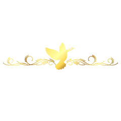 Dove of peace and floral pattern, golden religious design