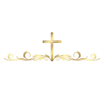 Golden Christian cross design with beautiful floral pattern