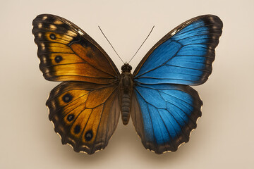 Obraz premium Vibrant Butterfly: A captivating close-up shot of a beautiful butterfly, showcasing the intricate patterns and the brilliant blend of colours. The butterfly's delicate wings, spread wide.