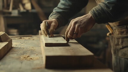 Carpenter Working with Wood in a Workshop