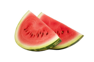 slice of fresh red watermelon with seeds in flesh isolated on white or transparent png