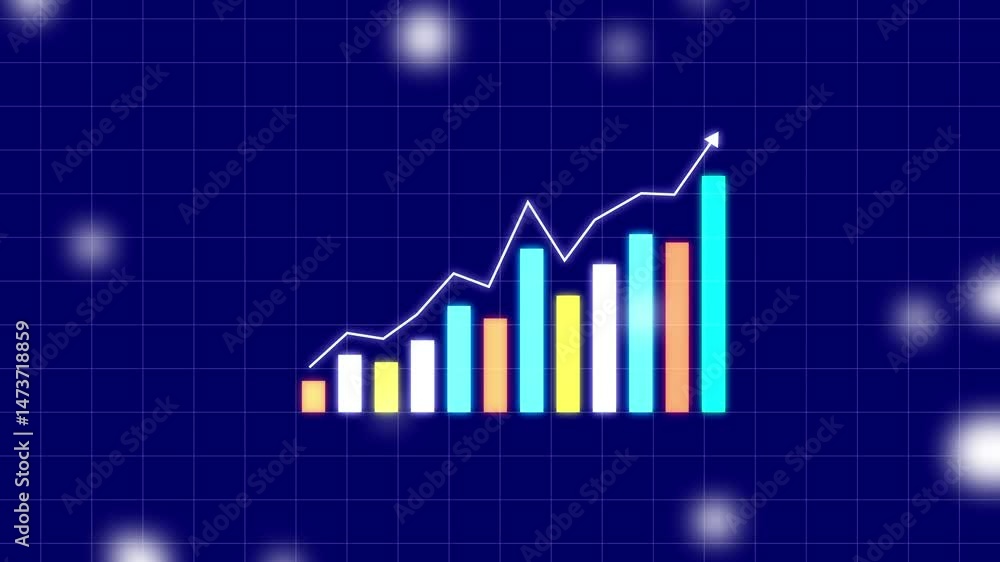Poster business graph success animation with up arrow on black background. developing company growth during