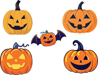 Set of vector Halloween pumpkins. Isolated on transparent background.Set of vector Halloween pumpkins. Isolated on transparent background.