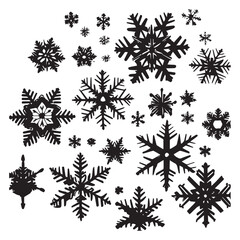 Set of black fancy snowflakes' silhouettes isolated on white background