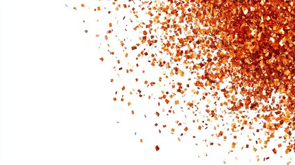 Red chili flakes scattered on white background
