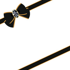 Gorgeous jewelry ribbon frame illustration antique fashionable decoration material Black / 豪華な宝石があしらわれたリボンフレームイラストアンティーク オシャレ 装飾 素材 黒