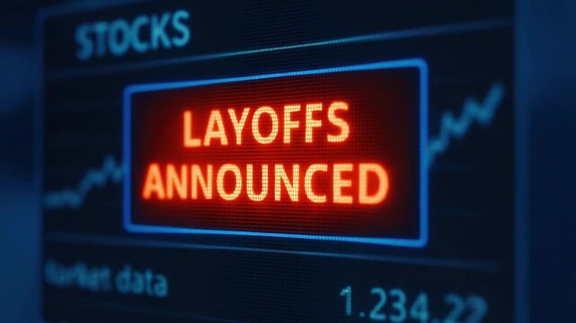 Layoff announcement on stock market highlights depression in economy, finance, and business with impact on employment and market stability