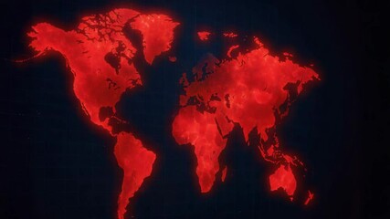 Global map highlights expanding red zones indicating world economy crisis risk in affected depression zone with serious global impact - Powered by Adobe