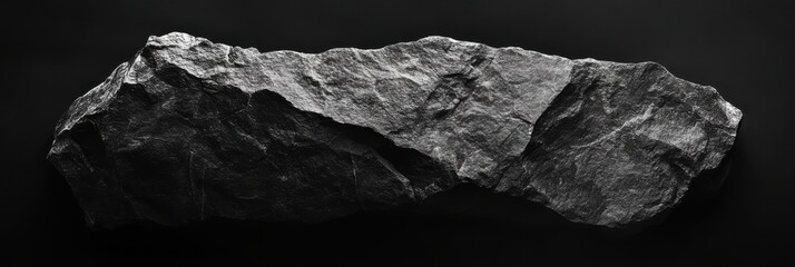 Naklejka premium A large, textured stone, lying flat against a dark background. Detailed surface patterns and shadowing are visible