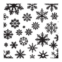 Set of black fancy snowflakes' silhouettes isolated on white background