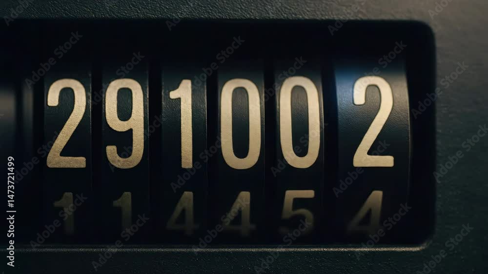 Poster depression concept reflected blurred mechanical counter numbers close up with black and white reflec