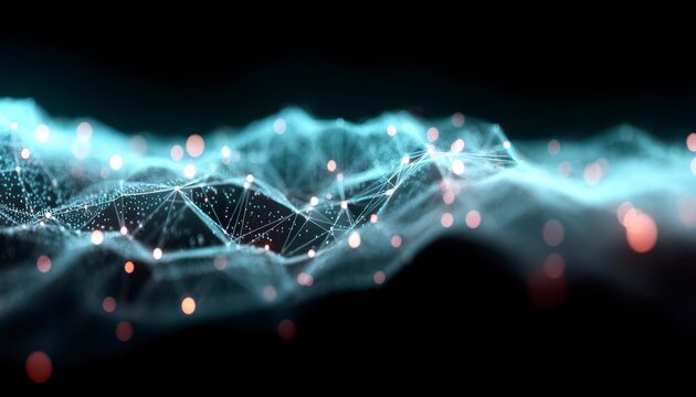 Futuristic Digital Network with Nodes and Connections in Dark Sci-Fi Theme