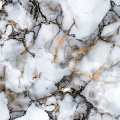 Elegant white marble texture displaying intricate black and gold veins, creating a sophisticated and luxurious aesthetic perfect for backgrounds or designs.
