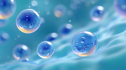 Microscopic View of Water Molecules Interacting with a Soft Blue Background