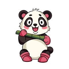 Naklejka premium A cute panda wearing pink boots and gloves.