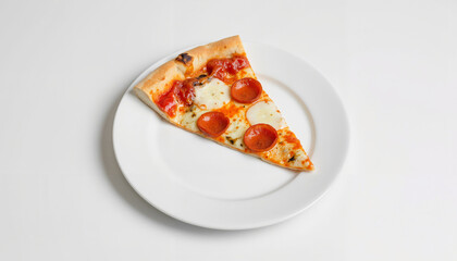 Slice of Pepperoni Pizza on a White Plate  