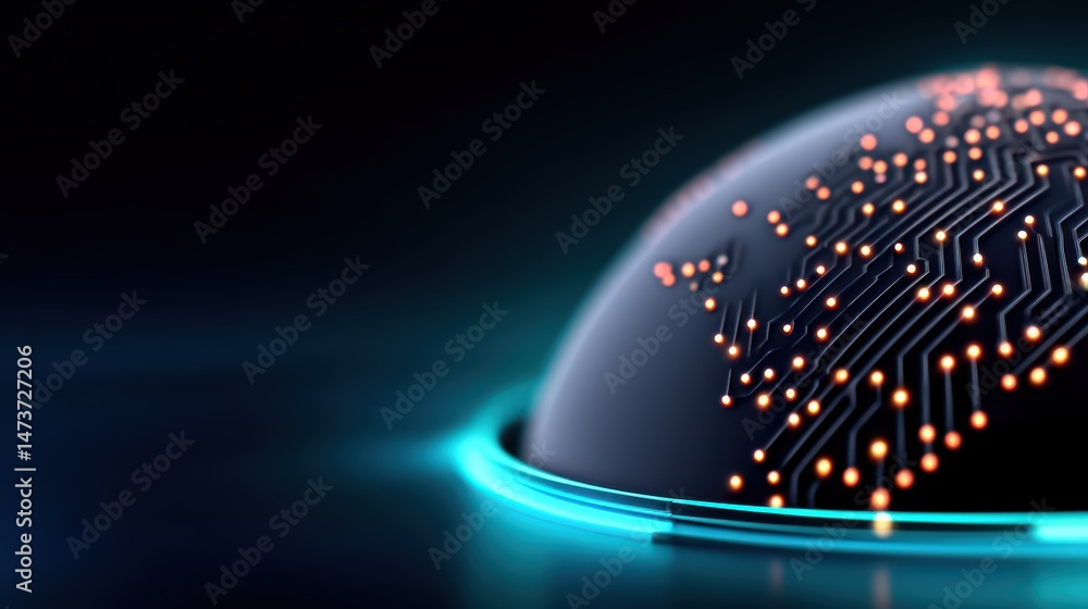 Poster a glowing dome with illuminated circuit lines, representing advanced technology and digital connecti