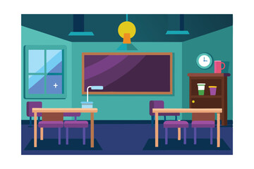 school classroom with school supplies