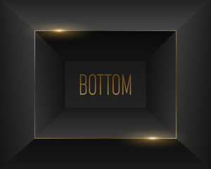 Minimalistic dark background with glowing gold lines and BOTTOM text. Elegant 3D tunnel concept, ideal for luxury designs, website headers, or premium presentation templates