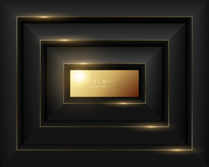 Luxury black and gold 3D background with glowing frame and modern geometric depth. Ideal for elegant branding, banners, product packaging, and invitations