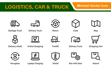 Truck Logistics and Car related modern icon set. editable line icon illustration collection