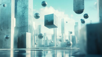 A collection of floating balls fills the frame. The balls appear suspended in mid-air.