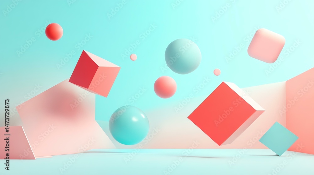 Aufkleber vibrant, 3d shapes are suspended in mid-air, creating a colorful and dynamic scene. the shapes appea