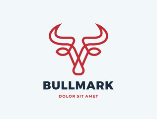 Bull Head Design. Abstract Stylized Bull Head with Horns icon. Logotype for steak house, meat restaurant or butchery. Taurus symbol. Vector illustration.
