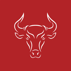 Bull Head Design. Abstract Stylized Bull Head with Horns icon. Logotype for steak house, meat restaurant or butchery. Taurus symbol. Vector illustration.
