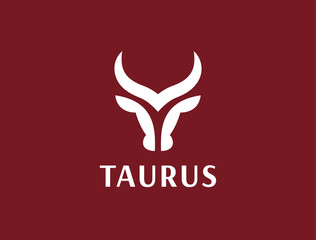 Bull Head Design. Abstract Stylized Bull Head with Horns icon. Logotype for steak house, meat restaurant or butchery. Taurus symbol. Vector illustration.

