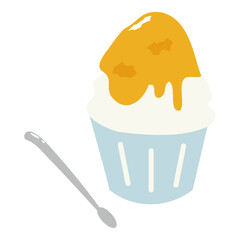 Yellow Shaved Ice with Lemon or Mango Syrup in Glass Bowl
