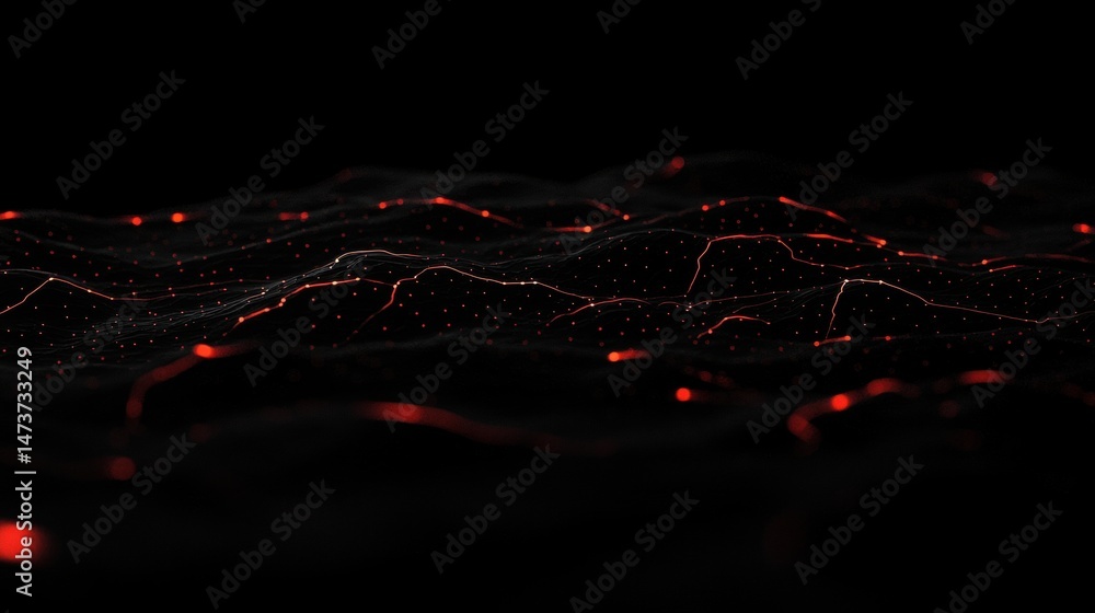 Poster a digital illustration of a wave-like pattern with red and black lines.