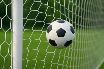Simple Soccer Ball Goal Composition: A striking image featuring a soccer ball poised to enter the net, capturing the essence of a goal in a clean and minimalist style. Perfect for sports, fo