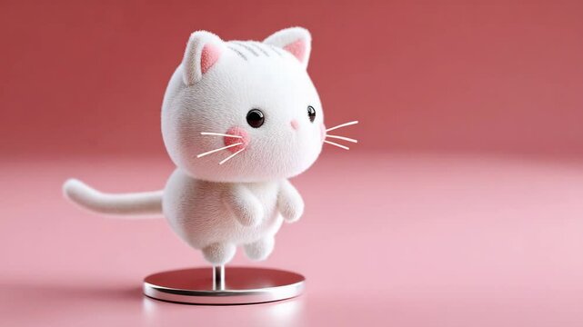 Elegant white cat doll with pink background, cute plush design ideal for gift and product showcase Video 4K UHD 60 fps