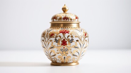 Ornate Vintage Ceramic Jar with Elegant Gold and Floral Patterns