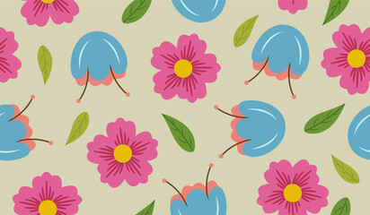 Abstract seamless pattern with cute hand drawn flowers. Stylish natural background