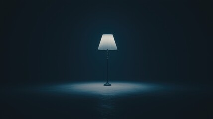 A single lamp illuminates a dark room.