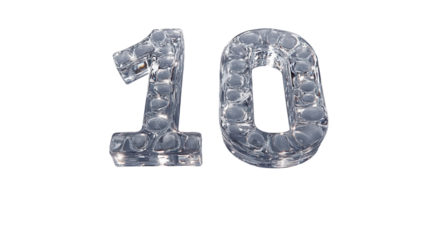 Crystal-clear ice cubes arranged to form numbers, seen from above. transparent PNG