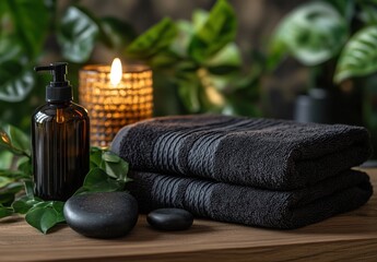 Spa essentials on a wooden surface