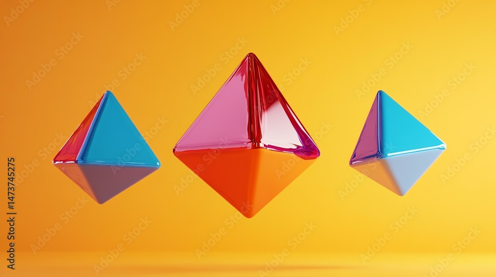 Poster three colorful paper airplanes are arranged on a bright yellow background. the planes create a playf