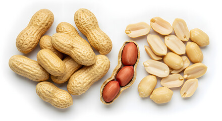 Obraz premium Roasted Peanuts in Shell and Shelled, Overhead Shot