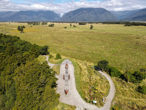 Drone view of Fox Glacier Viewpoint in New Zealand