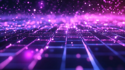 Fototapeta premium The photo features a vibrant abstract background blending purple and blue hues, illuminated with numerous lights. It creates a dynamic and luminous effect.