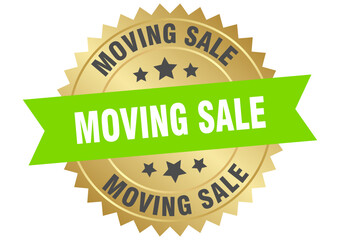 moving sale. moving sale round green and gold label isolated on transparent background