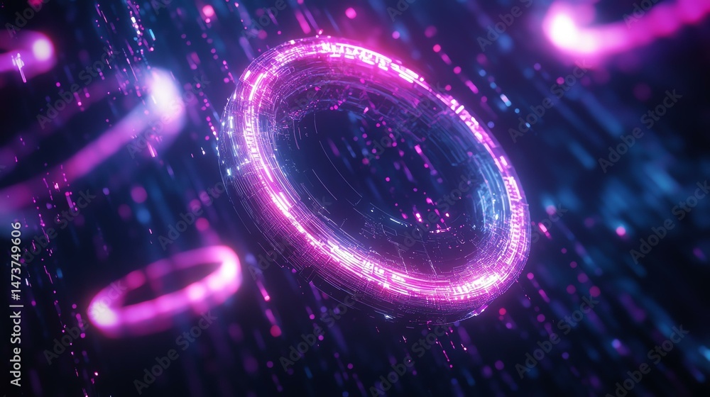 Poster a futuristic, glowing circle bursts with vibrant lights and swirling particles, evoking a sense of a