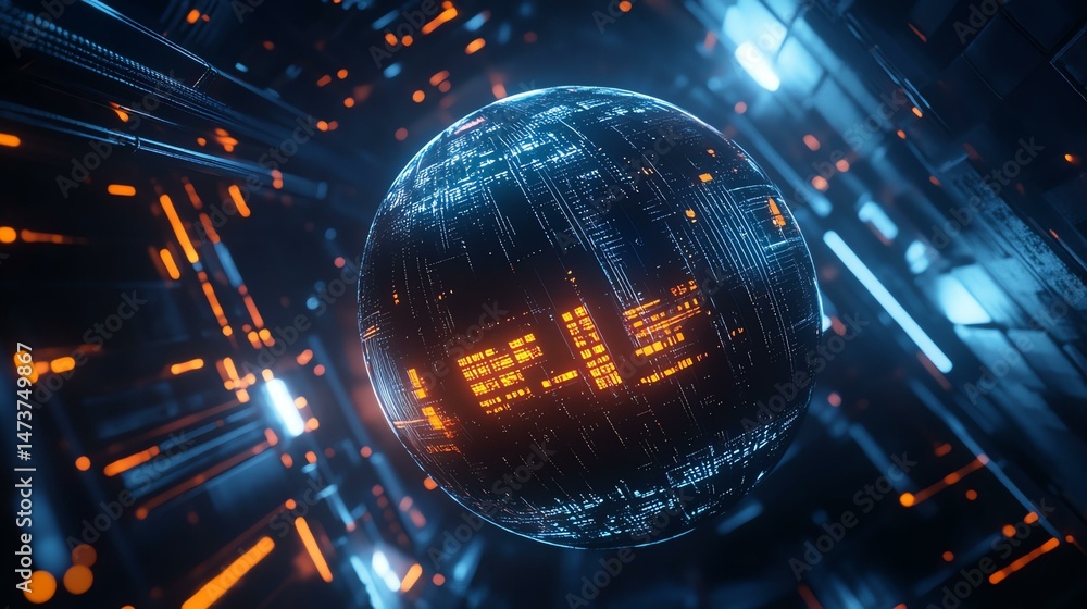 Poster a luminous sphere emits a bright light from its center. the image depicts a glowing orb with a centr