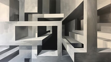 Abstract architectural forms in gradient gray, conceptual art