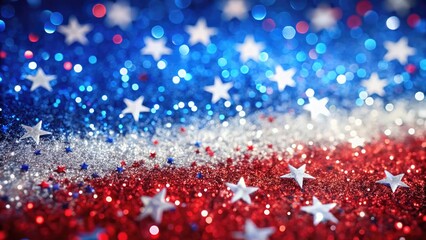 Festive patriotic background with sparkling glitter stars and bokeh light effect celebrating independence